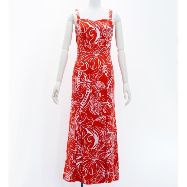 フラドレス [S・M・Lサイズ] ムームー スリット ロングドレス レッド J2848rd