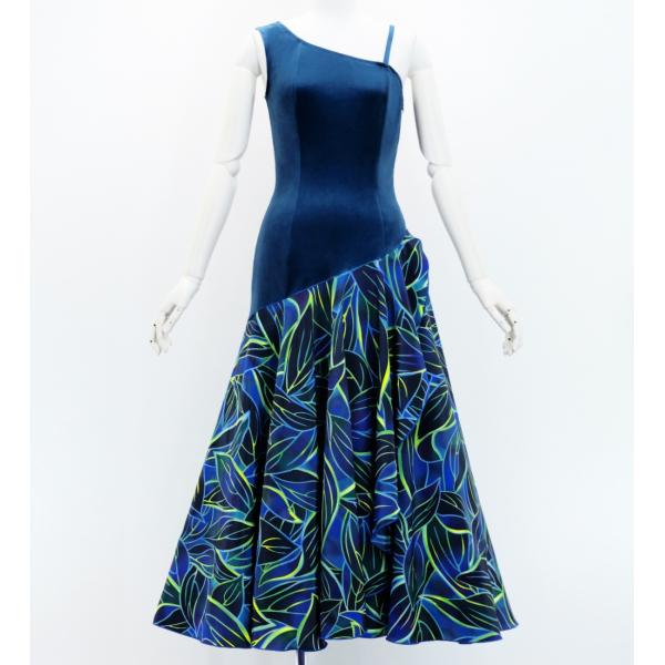 フラドレス [S・M・Lサイズ] ワンショルダー ノースリーブ ロング丈 ティーリーフ ブルー J3...