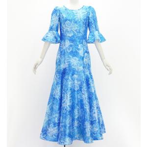 フラダンス [S・M・Lサイズ] フリル袖 シャンタンドレス オーキッド