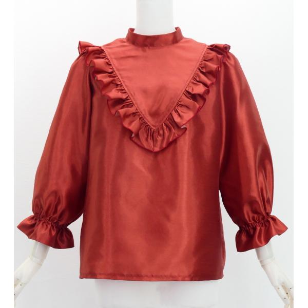 フラダンス シャンタン ヨークフリル ブラウス ダークレッド2 S-Lサイズ J3169drd2