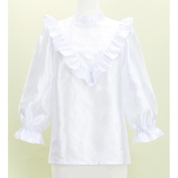 フラダンス シャンタン ヨークフリル ブラウス ホワイト S-Lサイズ J3169wh