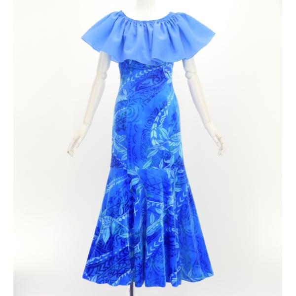 フラドレス [S・M・Lサイズ] コシボフリル マルチウェイ ロング丈 リーフレイ＆カヒコ ライトブ...