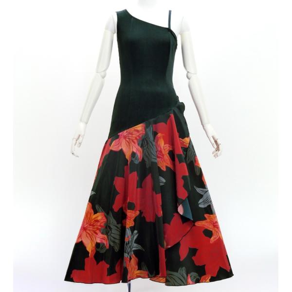 フラドレス [S・M・Lサイズ] ワンショルダー ノースリーブ ロング丈 リリー ブラック J318...