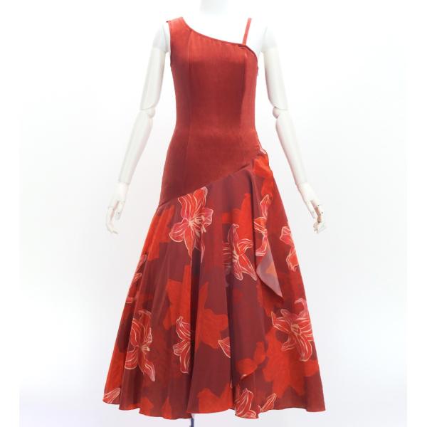 フラドレス [S・M・Lサイズ] ワンショルダー ノースリーブ ロング丈 リリー レッド J3182...