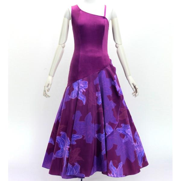 フラドレス [S・M・Lサイズ] ワンショルダー ノースリーブ ロング丈 リリー レッドパープル J...