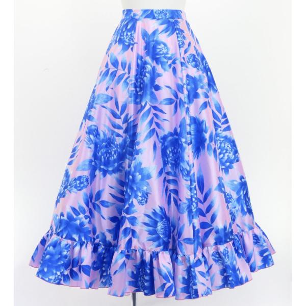 フラダンス [S・M・Lサイズ] フリル ロングサーキュラースカート シャンタン プロテア柄 ピンク...
