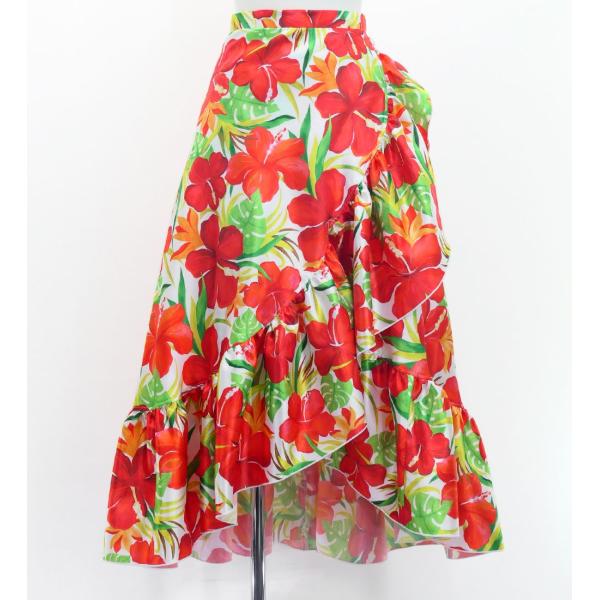 フラダンス [Fサイズ] 巻きスカート シャンタン ハイビスカス柄 ホワイト J3187