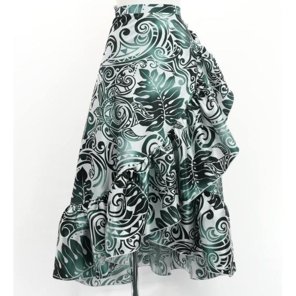 フラダンス [Fサイズ] 巻きスカート シャンタン ホヌ×カヒコ柄 ホワイト×ブラック J3189