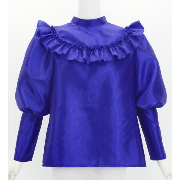 フラダンス シャンタン ヨークフリル バルーンスリーブ ブラウス ロイヤルブルー S-Lサイズ J3...