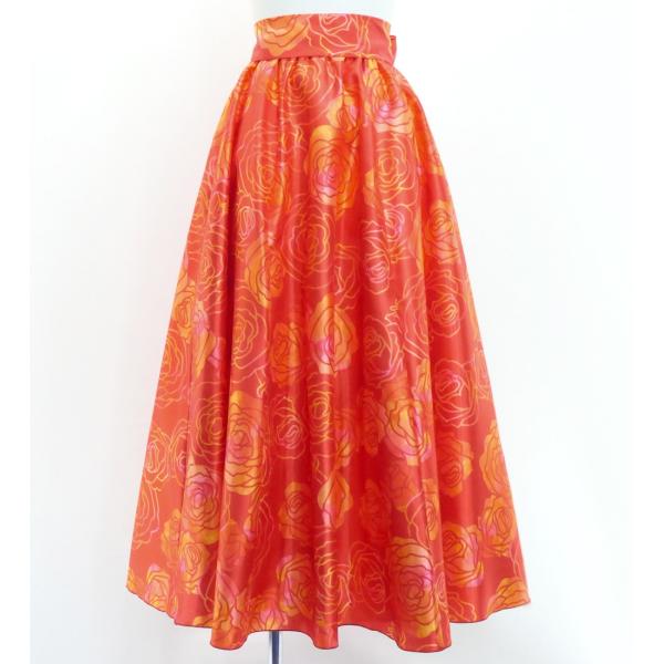 フラダンス [Fサイズ] ロングサーキュラースカート リボン付き シャンタン ロケラニ レッド2 J...