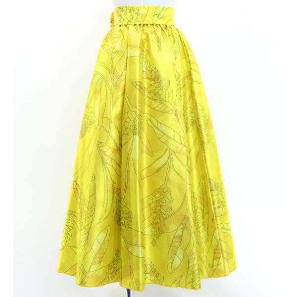 フラダンス [Fサイズ] ロングサーキュラースカート リボン付き シャンタン ジンジャー レモンイエ...