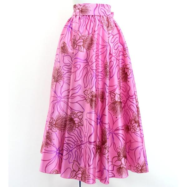 フラダンス [Fサイズ] ロングサーキュラースカート リボン付き シャンタン レフア ピンク×パープ...