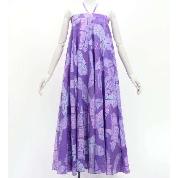 フラドレス [S・M・Lサイズ] ロング丈 コシボ ベアトップドレス バナナリーフ ライトパープル ...