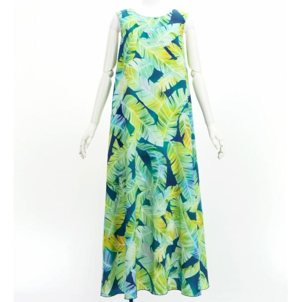 フラドレス [S・M・Lサイズ] ロング丈 コシボ ノースリーブドレス バナナリーフ グリーン×ブル...