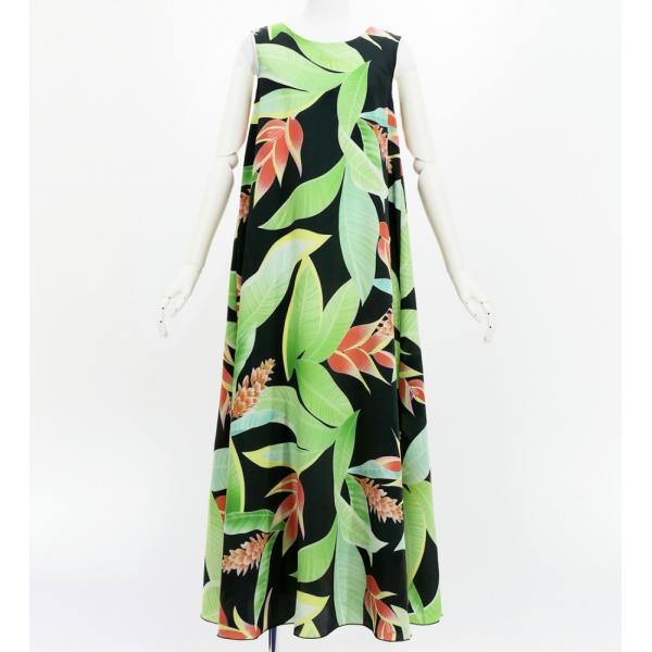 フラドレス [S・M・Lサイズ] ロング丈 コシボ ノースリーブドレス ヘリコニア ブラック J32...