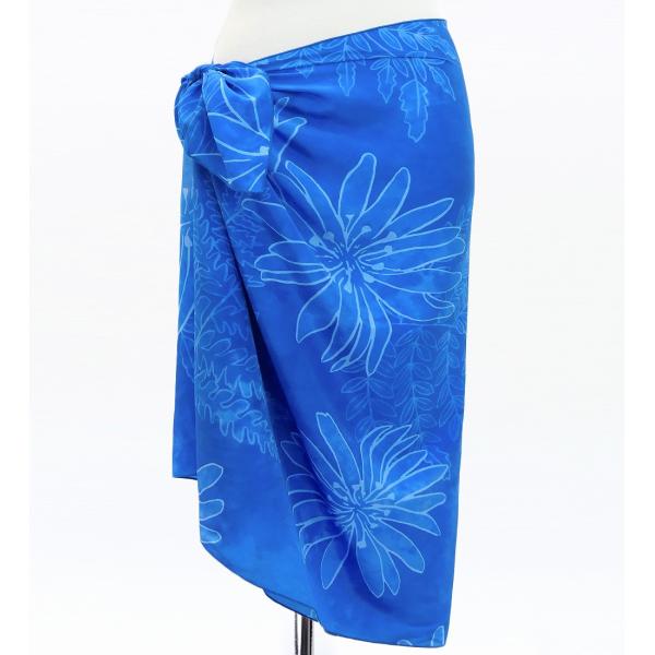 オリジナルプリントコシボ生地　ショート パレオ リリー ブルー J3225-10