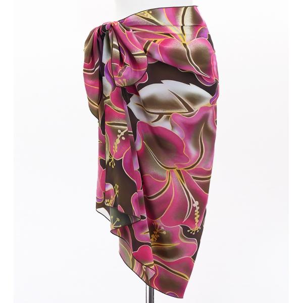 オリジナルプリントコシボ生地　ショート パレオ グラデハイビスカス ブラウン×ピンク J3225-1...