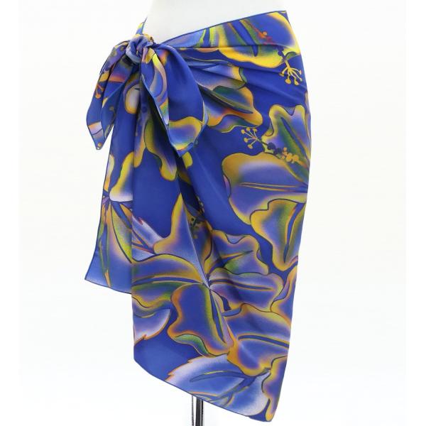 オリジナルプリントコシボ生地　ショート パレオ グラデハイビスカス パープル×イエロー J3225-...