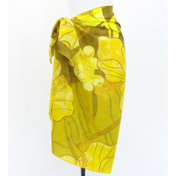 オリジナルプリントコシボ生地　ショート パレオ ハイビスカス イエロー J3225-15