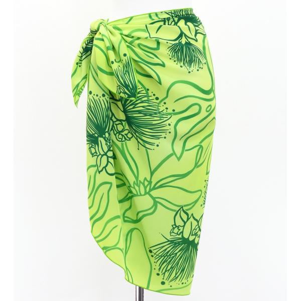 オリジナルプリントコシボ生地　ショート パレオ レフア グリーン J3225-21