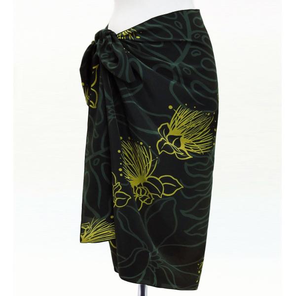 オリジナルプリントコシボ生地　ショート パレオ レフア ブラック J3225-22