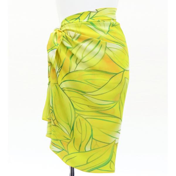 オリジナルプリントコシボ生地　ショート パレオ ティーリーフ イエロー J3225-23