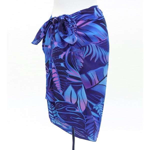 オリジナルプリントコシボ生地　ショート パレオ ハワイアンリーフ ブルー J3225-4