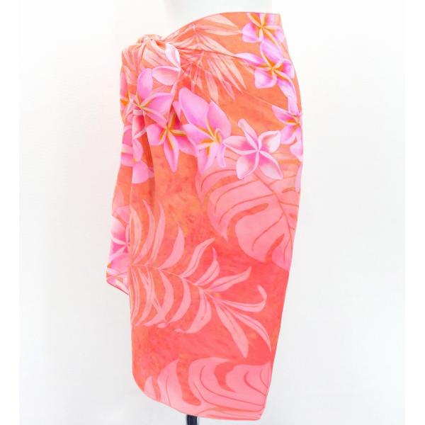 オリジナルプリントコシボ生地　ショート パレオ プルメリアレイ ピンク J3225-5