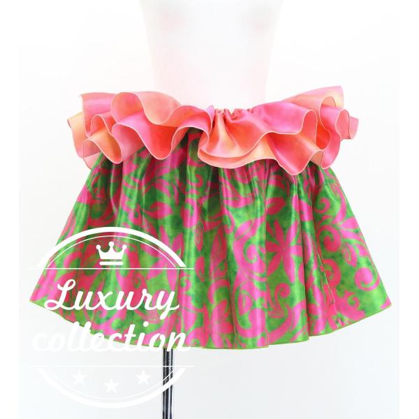 タヒチアン シャンタン スカート カヒコ×ティアレ グリーン×ピンク J3226-13