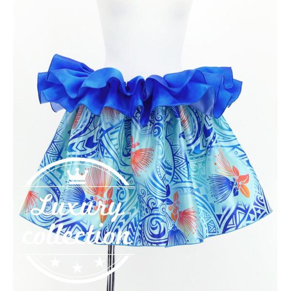 タヒチアン シャンタン スカート カヒコ×レフア ライトブルー J3226-17