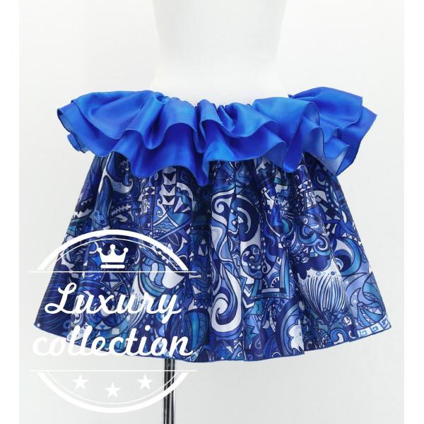 タヒチアン シャンタン スカート ハワイアンモチーフ×カヒコ ネイビー J3226-18