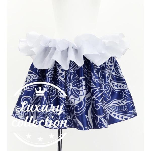 タヒチアン シャンタン スカート カヒコ×ハイビスカス ネイビー J3226-19
