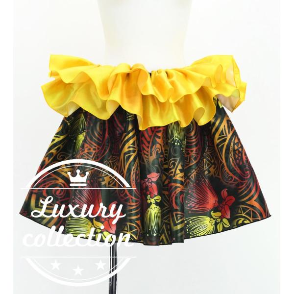 タヒチアン シャンタン スカート カヒコ×レフア ブラック J3226-3