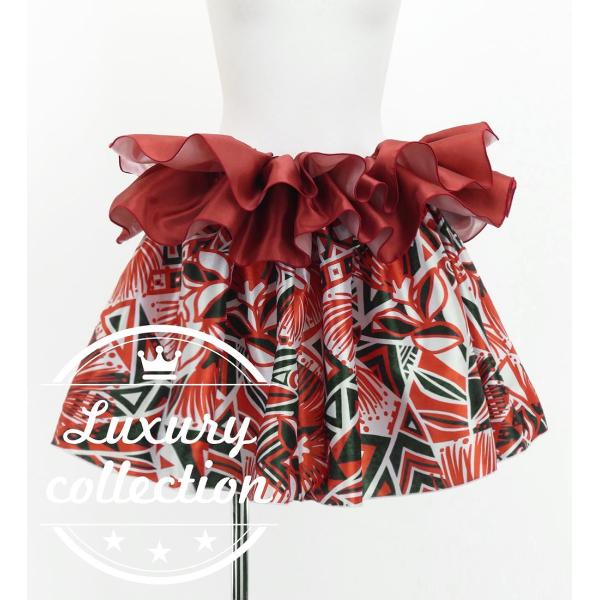 タヒチアン シャンタン スカート カヒコ×レフア レッド×ブラック J3226-4