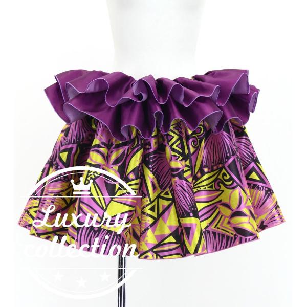 タヒチアン シャンタン スカート カヒコ×レフア ダークピンク×イエロー J3226-7