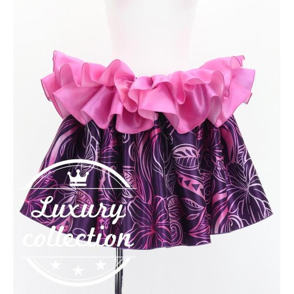 タヒチアン シャンタン スカート カヒコ×ハイビスカス パープル×ピンク J3226-8