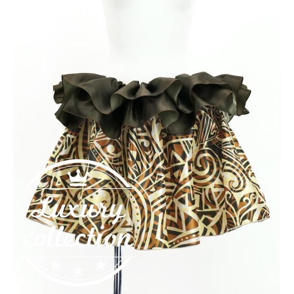 タヒチアン シャンタン スカート カヒコ ベージュ×ブラウン J3226-9