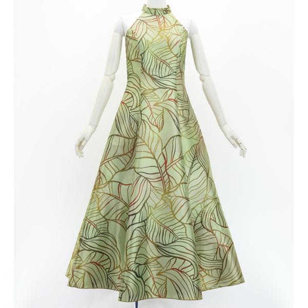 フラドレス [S・M・Lサイズ] ロング丈 シャンタン アメリカンスリーブ バナナリーフ ターコイズ...