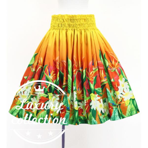 フラダンス シャンタン パウスカート シングル ハワイアンフラワー＆リーフ J3255-3
