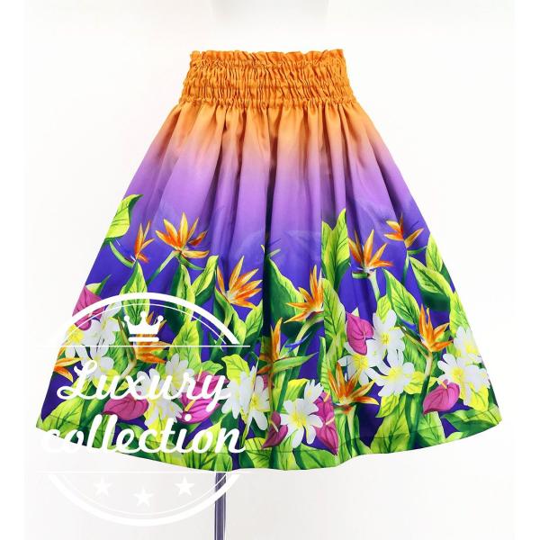 フラダンス シャンタン パウスカート シングル ハワイアンフラワー＆リーフ J3255-4