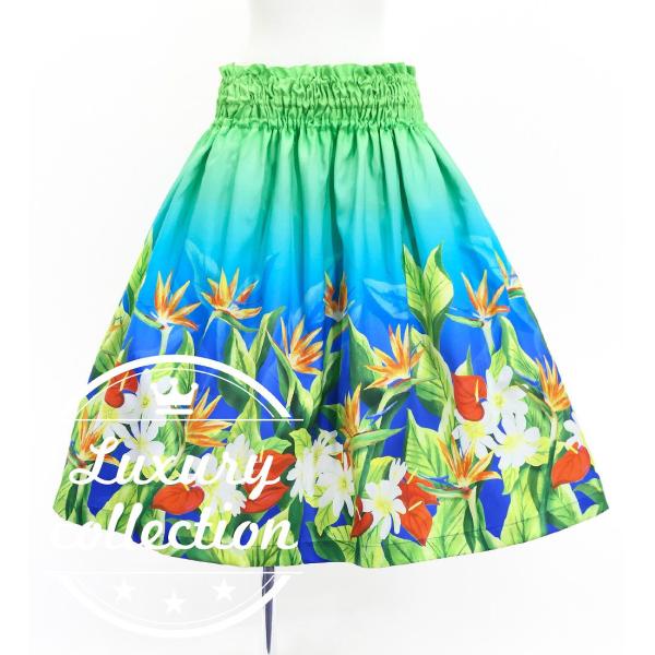 フラダンス シャンタン パウスカート シングル ハワイアンフラワー＆リーフ J3255-6
