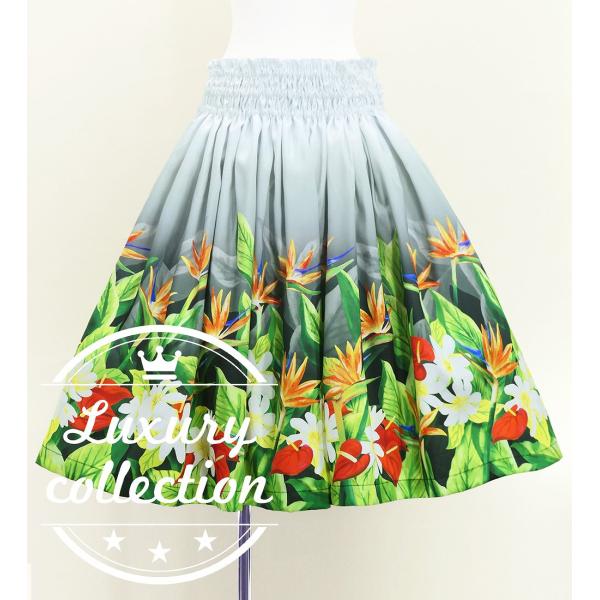 フラダンス シャンタン パウスカート シングル ハワイアンフラワー＆リーフ J3255-8
