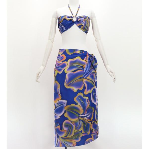 ショートパレオ＆2WAYブラトップ セット ハイビスカス パープル×イエロー J3259-12