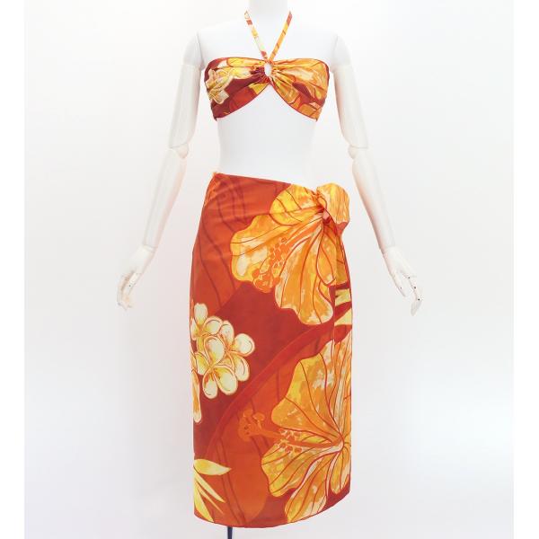 ショートパレオ＆2WAYブラトップ セット ハイビスカス オレンジ J3259-14