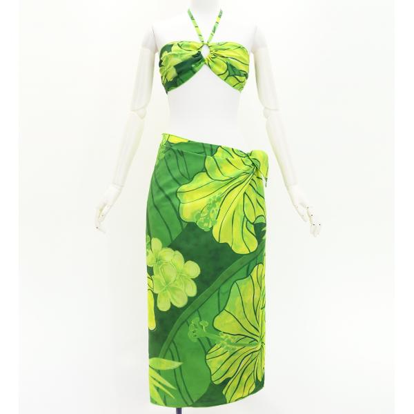 ショートパレオ＆2WAYブラトップ セット ハイビスカス グリーン J3259-16