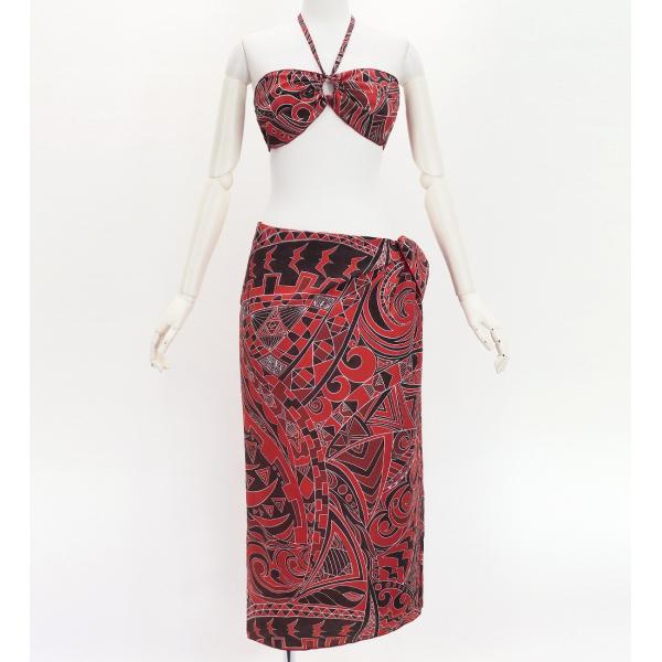 ショートパレオ＆2WAYブラトップ セット モアナ×カヒコ レッド J3259-17