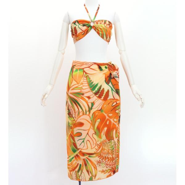 ショートパレオ＆2WAYブラトップ セット ハワイアンリーフ オレンジ J3259-2