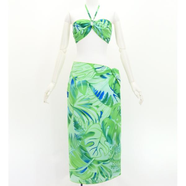 ショートパレオ＆2WAYブラトップ セット ハワイアンリーフ グリーン J3259-3