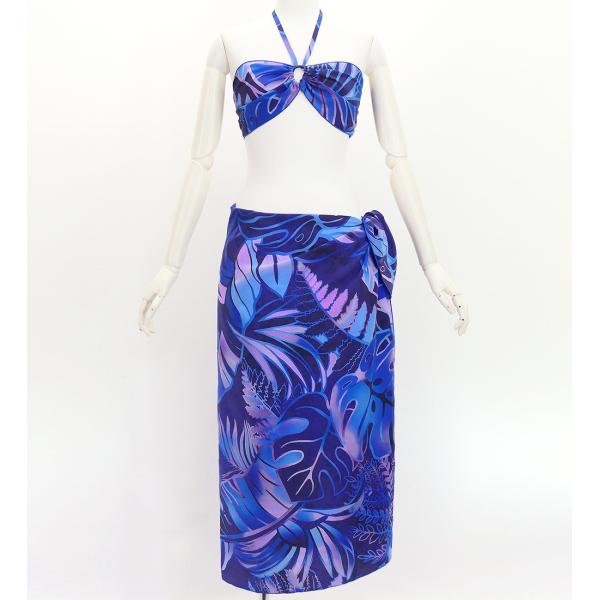 ショートパレオ＆2WAYブラトップ セット ハワイアンリーフ ブルー J3259-4