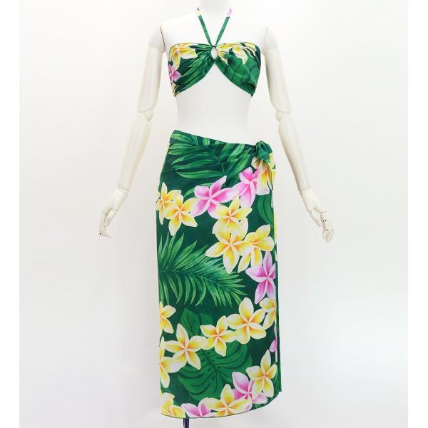 ショートパレオ＆2WAYブラトップ セット プルメリアレイ グリーン J3259-6